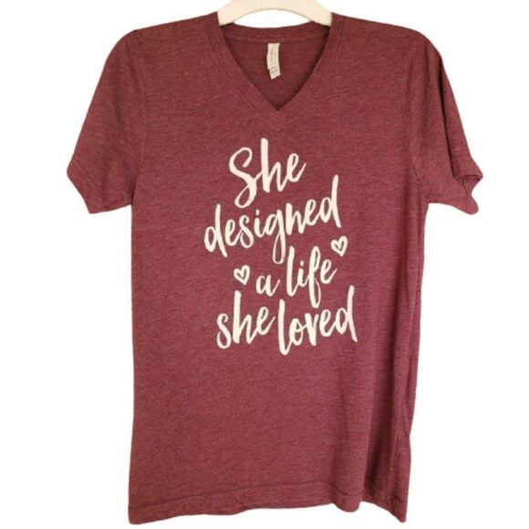 Women's Graphic Tee V-neck She Designed a Life She Loved T-Shirt Tee Small NWOT - Picture 1 of 4